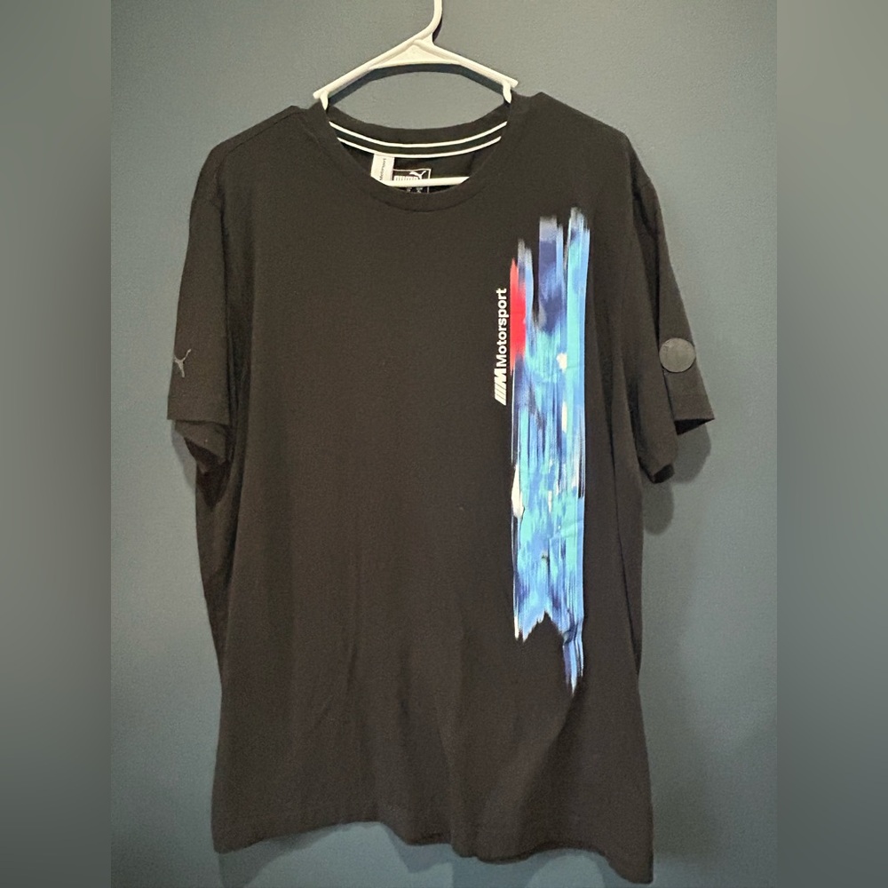 BMW Puma Men's Black Tee with Blue Graphic